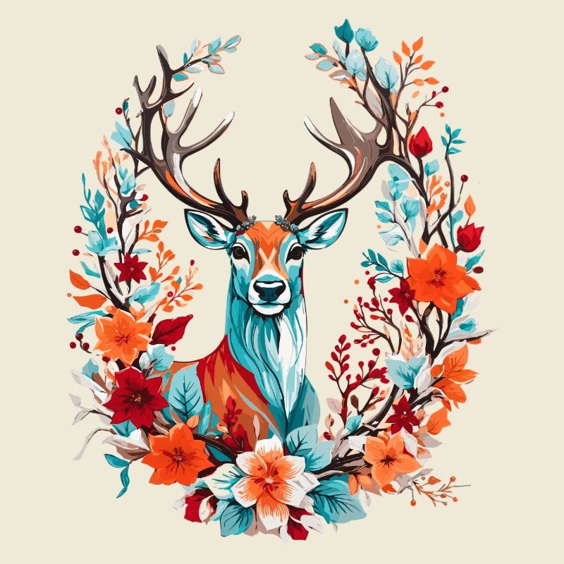 Cerf avec des fleurs