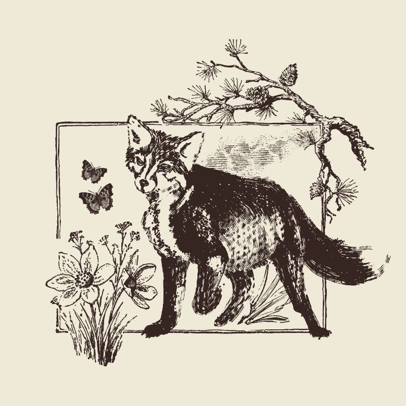 Forest fox in a floral frame