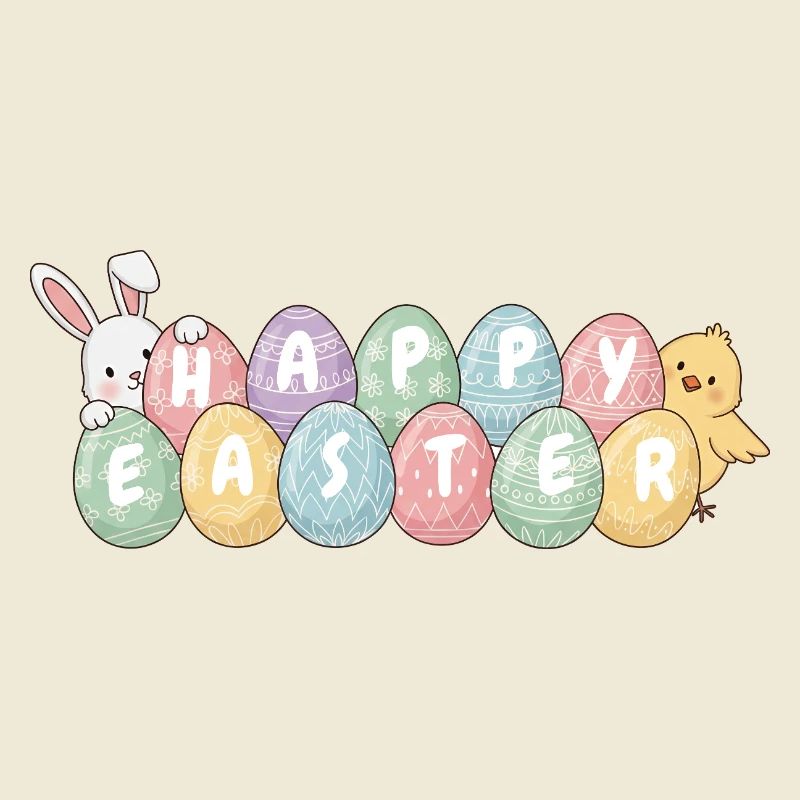 Cute Easter Bunny Chick and Eggs