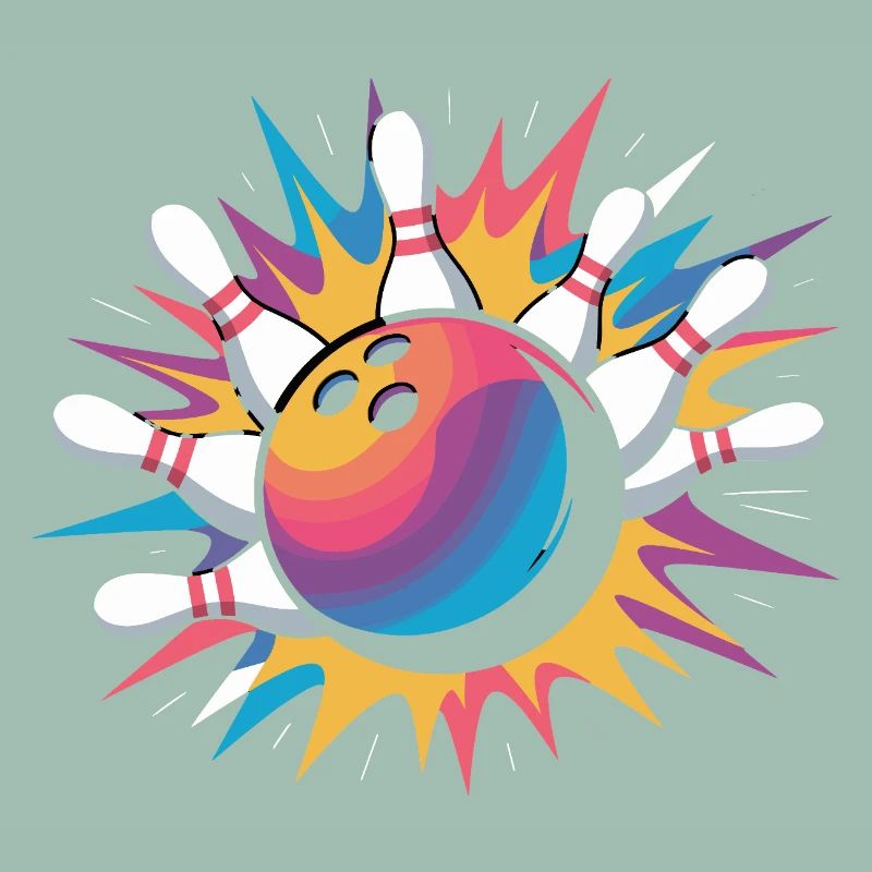 Frappe de boule de bowling avec explosion colorée et quilles