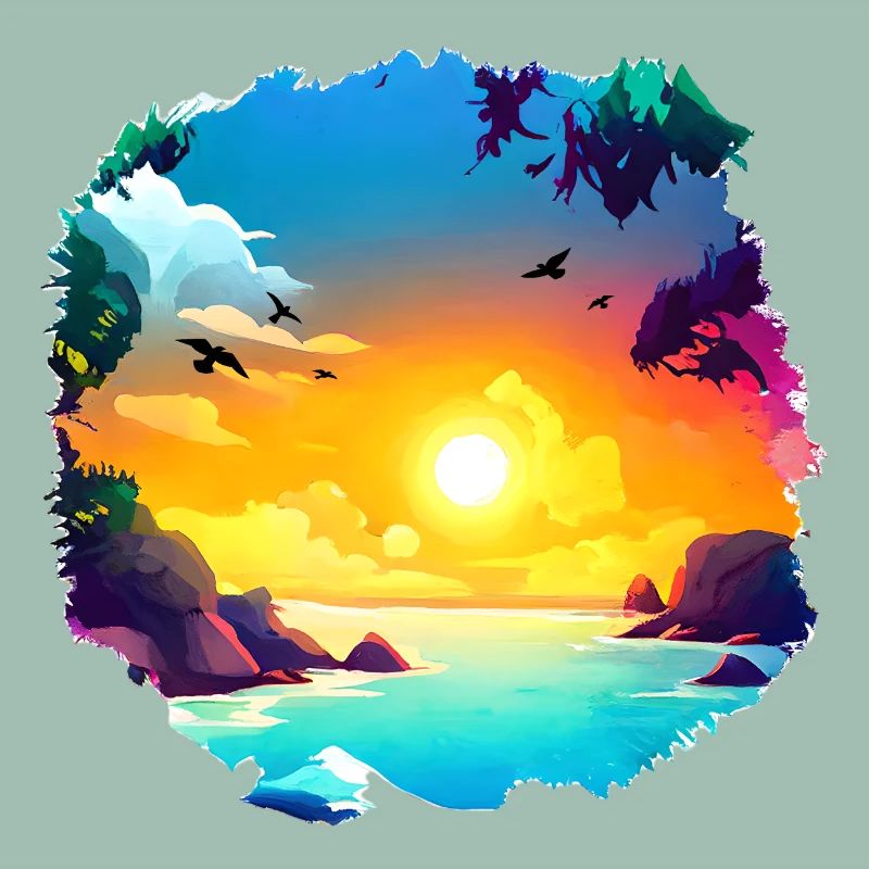 Aquarelle de plage de coucher de soleil d’été