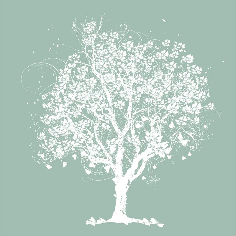 Spring tree in bloom – black and white artwork