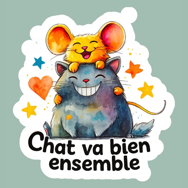 Chat et Souris Heureux Ensemble