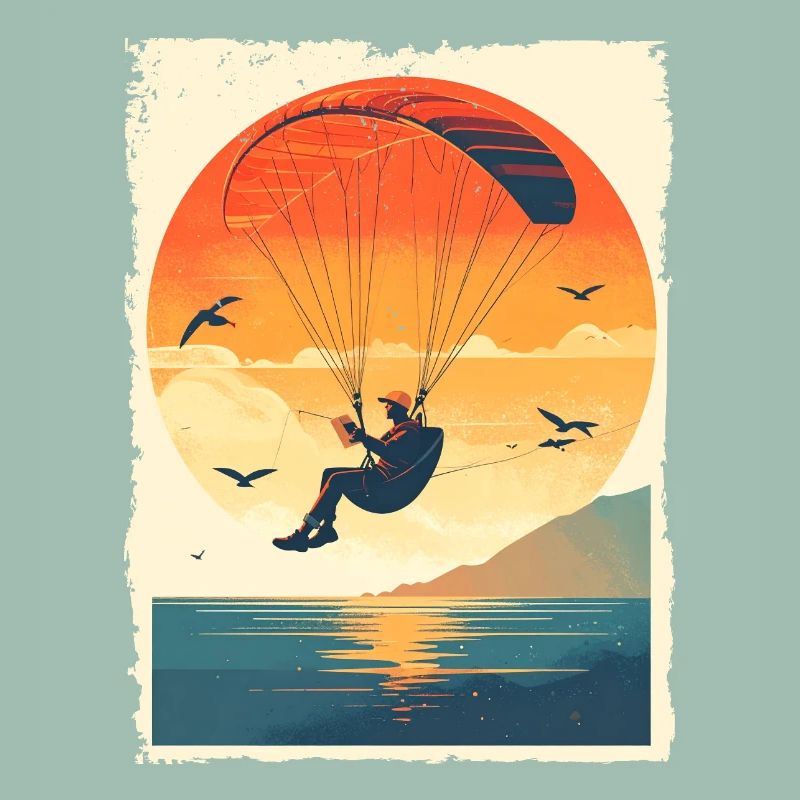 Evening atmosphere with paraglider over water