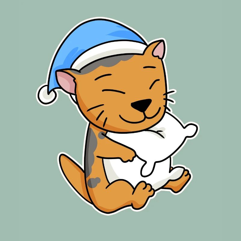 Sleeping Tired - Cat with Pillow and Sleepy Cap