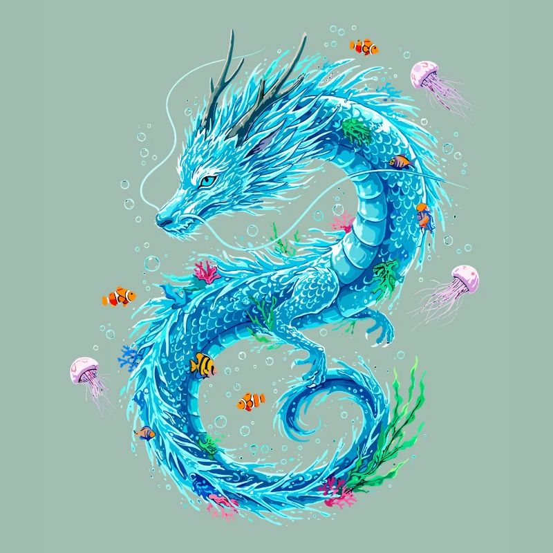 Dragon d’eau avec des créatures marines