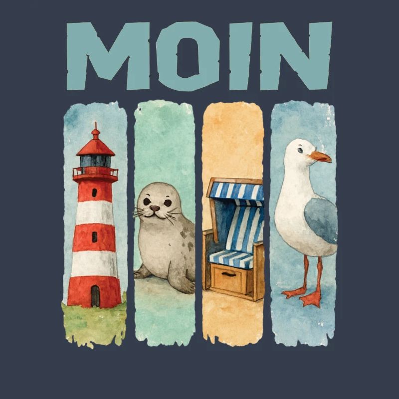 Moin Leuchtturm Robbe Strandkorb Möwe Küste