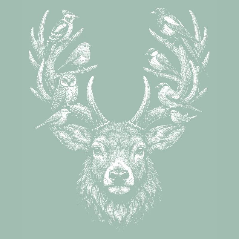 White deer head silhouette on black