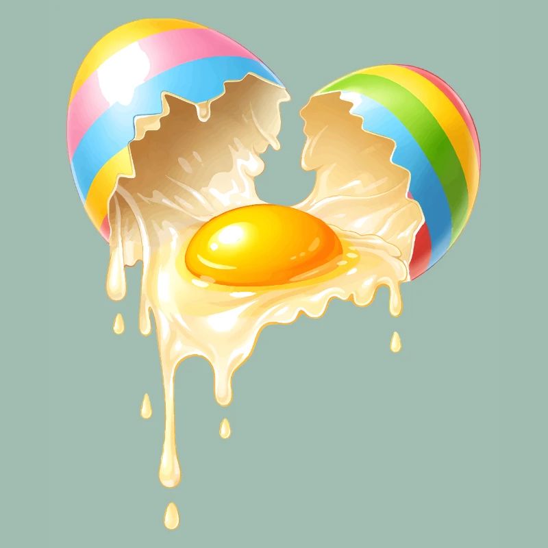 Broken Easter egg with flowing egg yolk