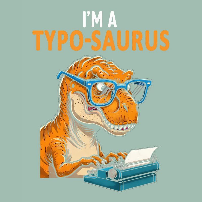 Typo-Saurus with glasses and typewriter