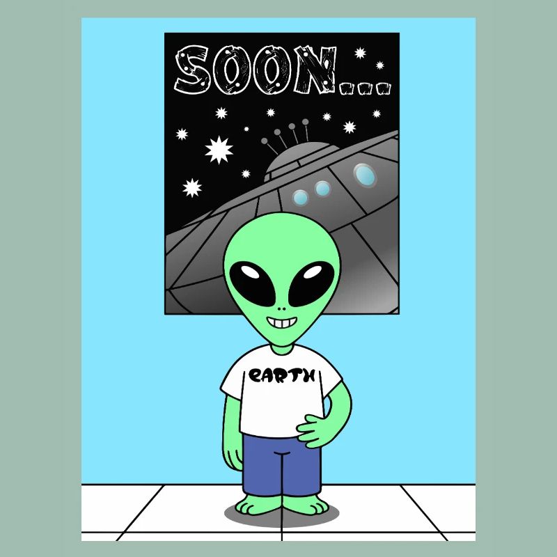 Alien devant le vaisseau spatial Terre