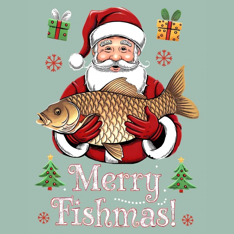 Angler Weihnachtspullover Merry Fishmas Karpfen