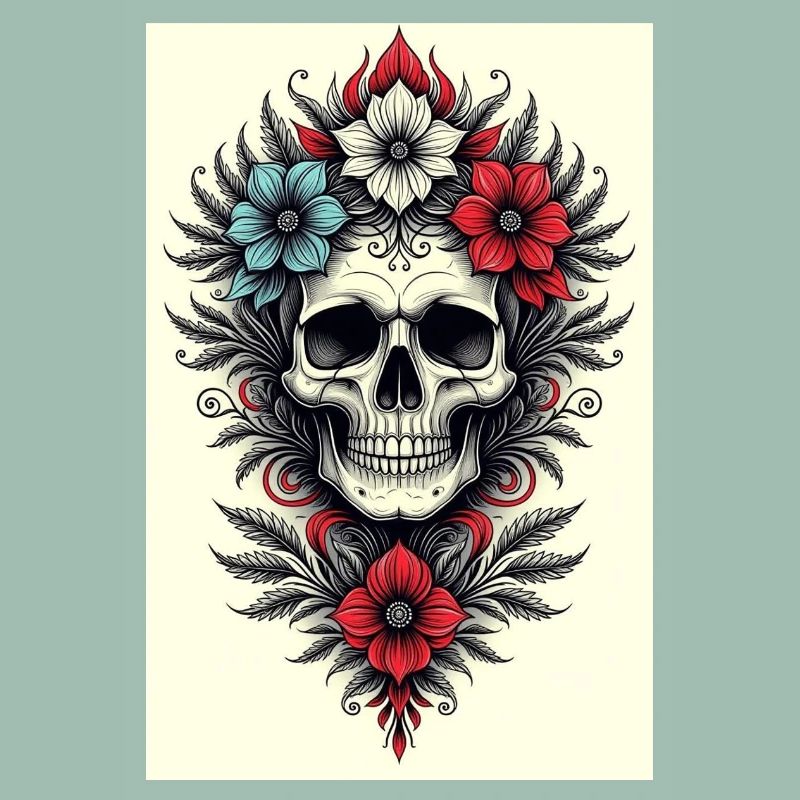 Style de tatouage de crâne de fleur