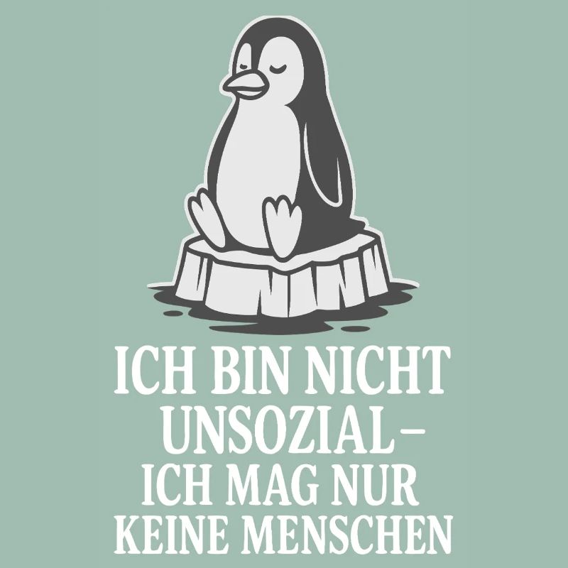 Pinguin auf Eis mit Spruch