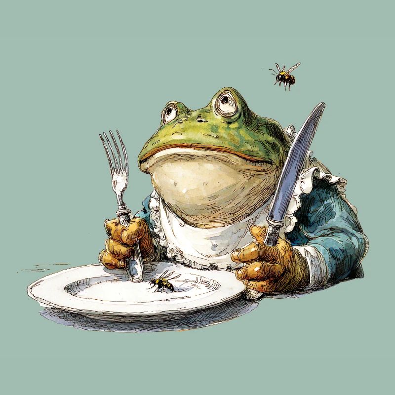 Grenouille à table avec des couverts