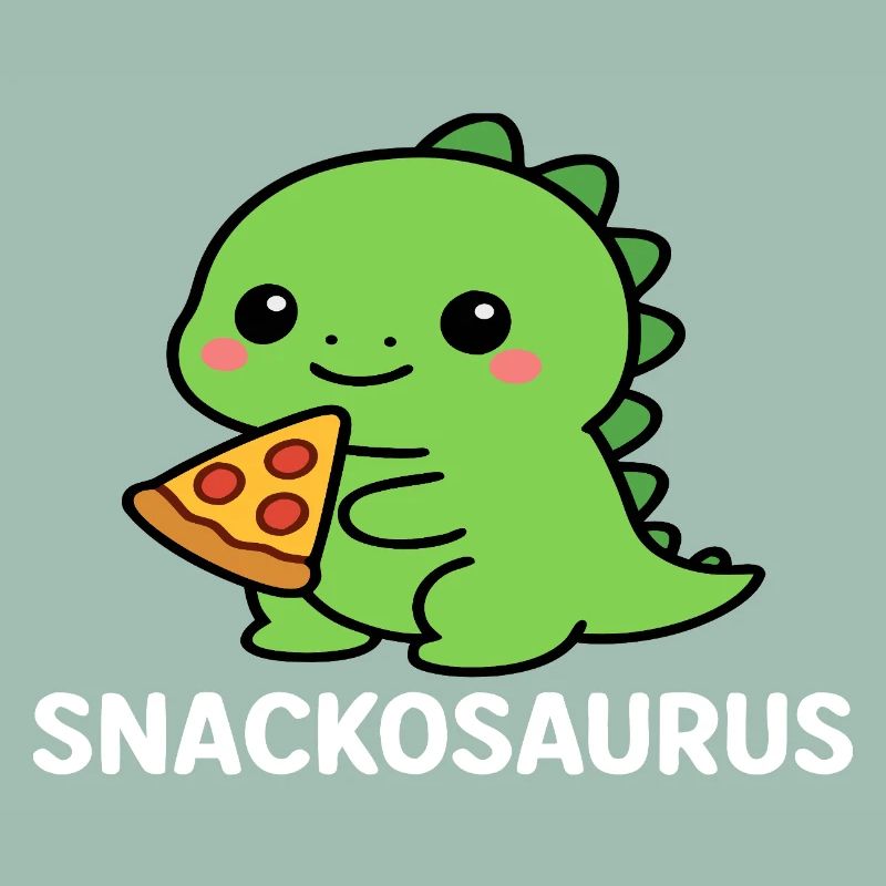Playful dinosaur with pizza slice
