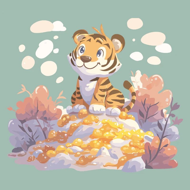 Tigerjunge auf Goldschatz im Herbstwald