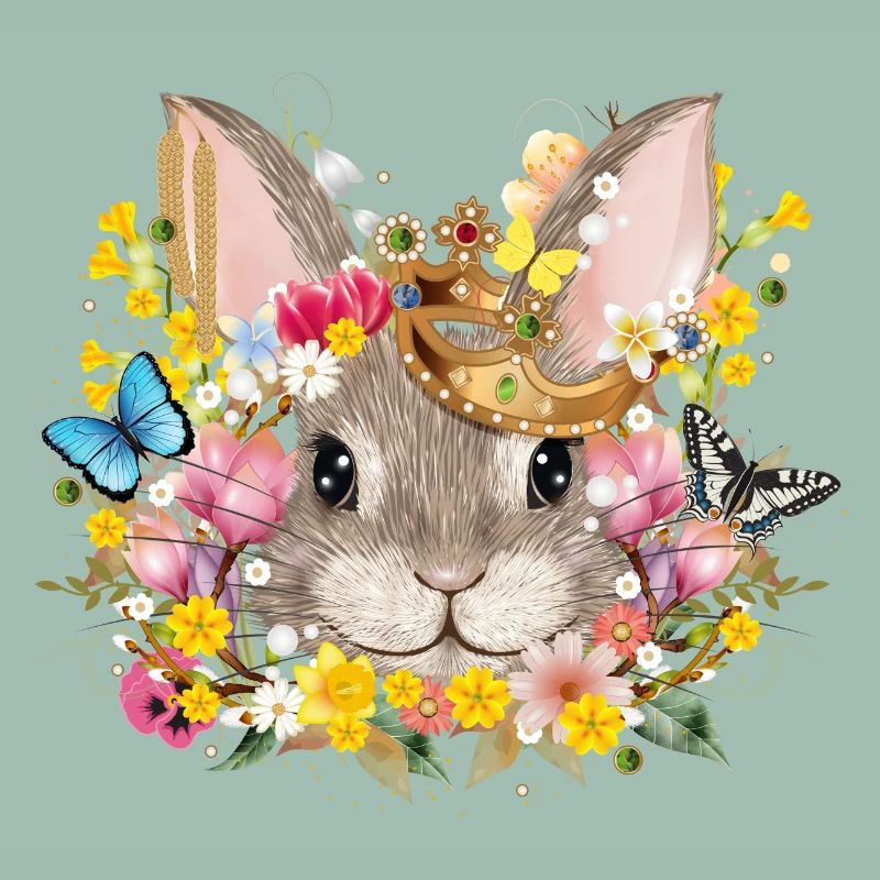 Rabbit with crown & spring-like accessories