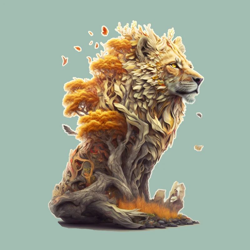 Lion with savannah elements, lion design