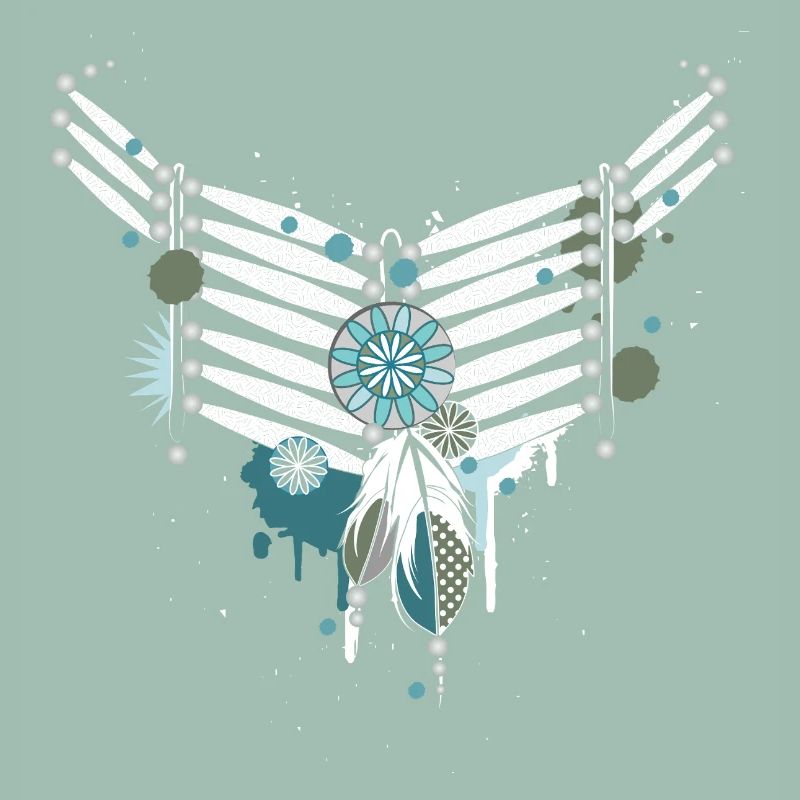 Boho Feather Necklace in Turquoise and White