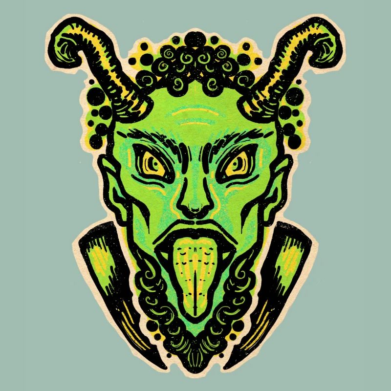 Krampus vert avec langue et cornes