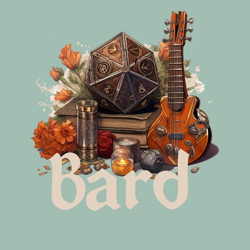 Barde avec D20 et objets – Conception de RPG fantastique
