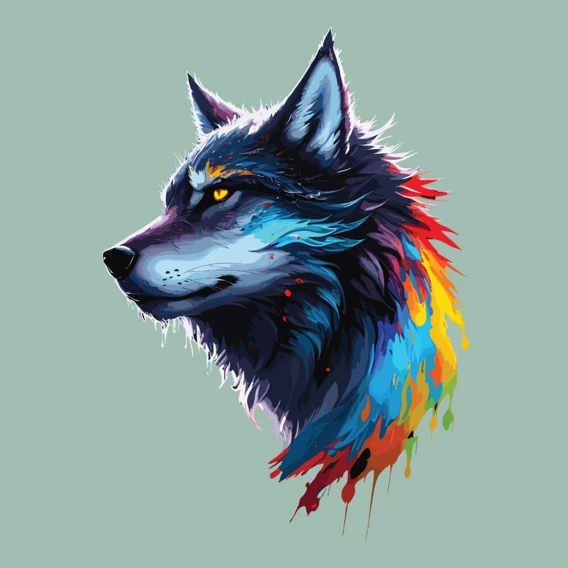 Regenbogen-Aquarell Wolf Spritzt