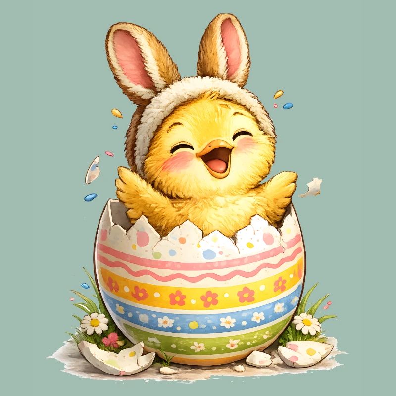 Chick with bunny ears in Easter egg