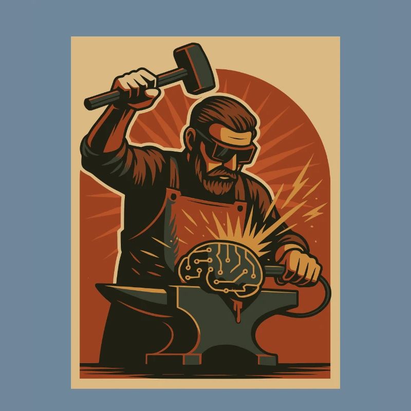 Blacksmith forges brain on anvil