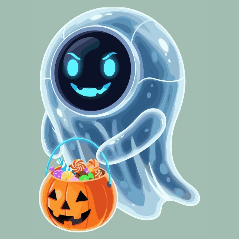 Robot Ghost with Pumpkin Bucket