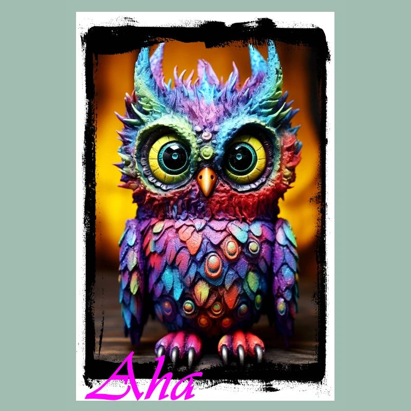 Bunte Eulenfigur mit Neonfarben Puppe Textil