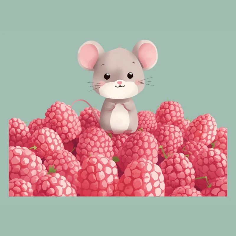 Cute mouse in raspberry field children's design