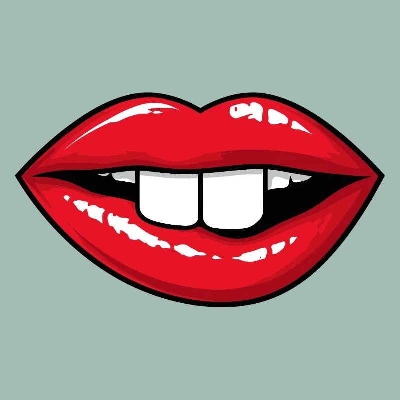 Red lips with rabbit teeth