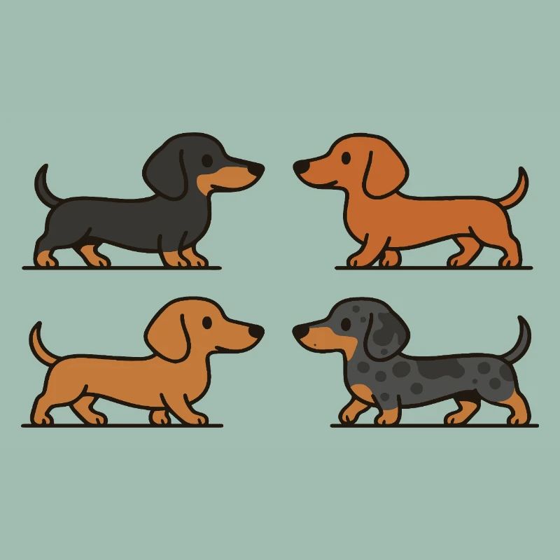 Mignons teckels en variations de couleur