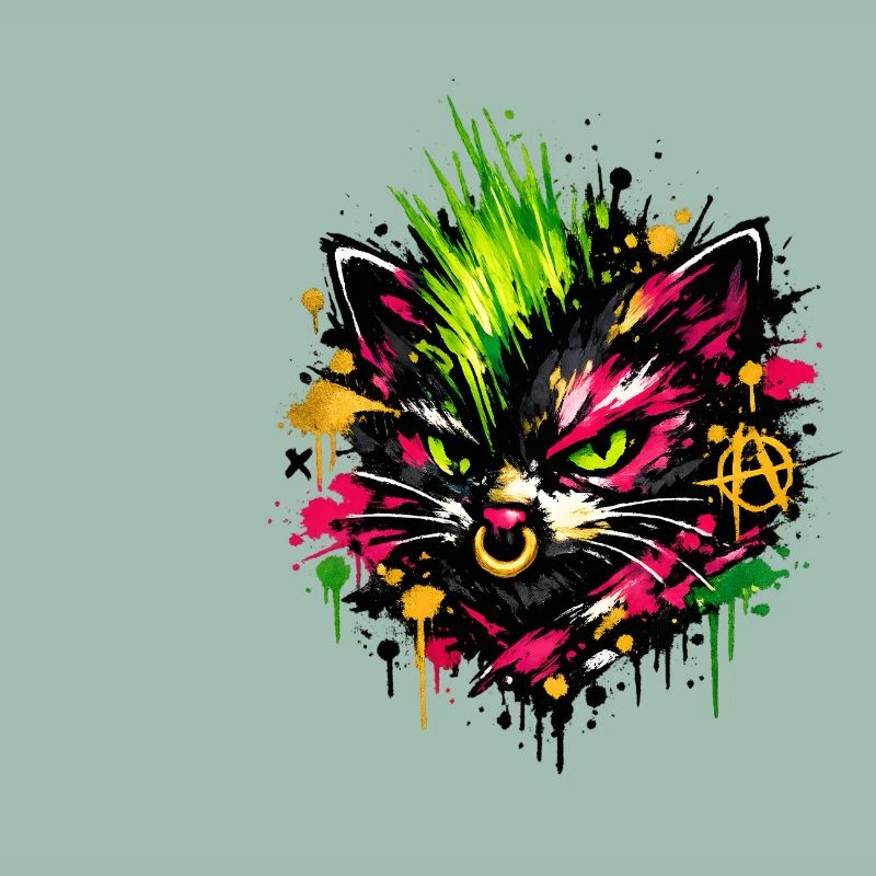 Neon Cat Graffiti Splatter