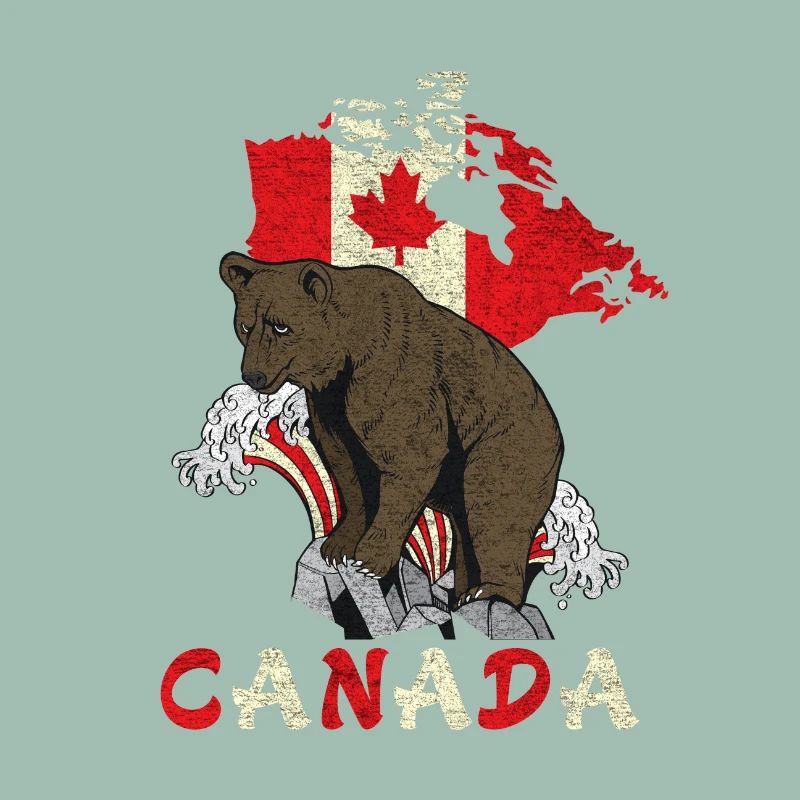 Conception d'ours du Canada avec carte et drapeau