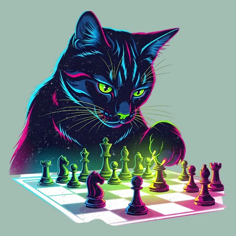Neon Schwarzer Katzen-Schach-Design