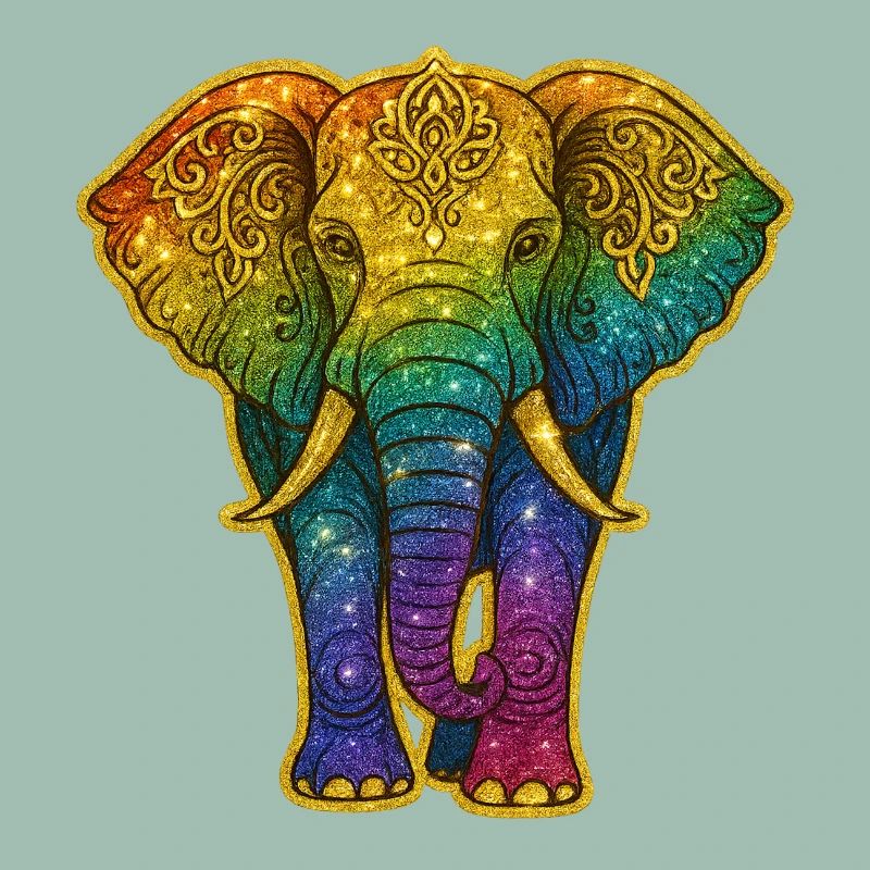 Rainbow elephant with gold pattern