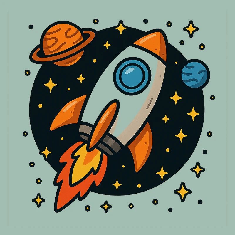 Fusée spatiale rétro en orbite stellaire