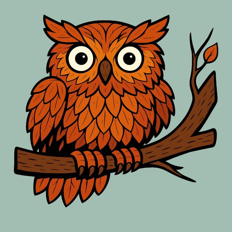 Comic Eule Herbst Wald Laub Blätter Ast Baum Jäger