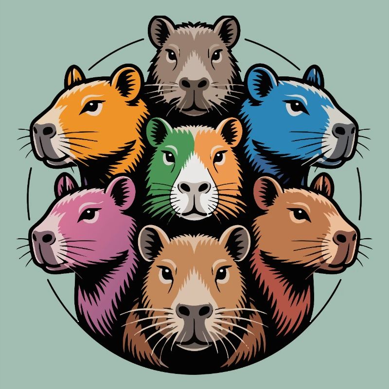 Capybara multicolore Rond et Coloré Brille