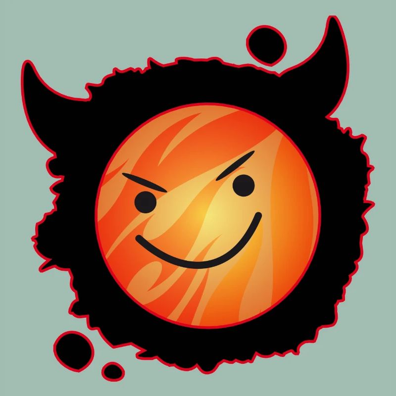 cute devil in flames and glowing face