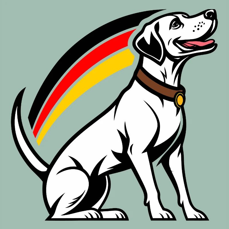 Hund mit Regenbogen im Comic-Stil