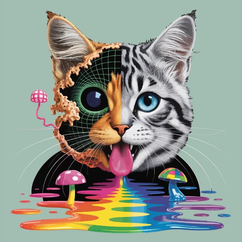 Conception surréaliste du chat à mi-glitch