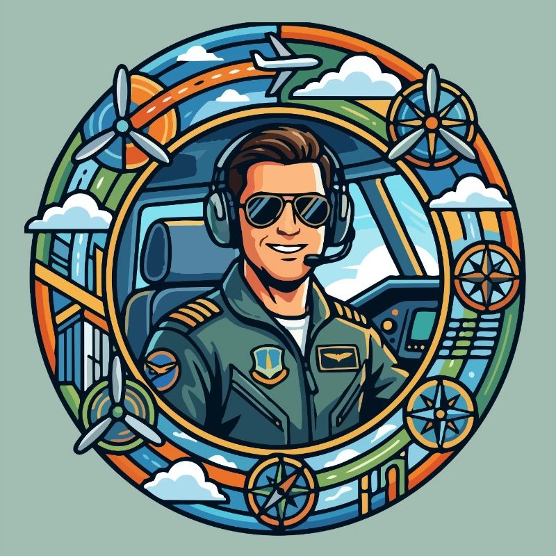 Comic-Pilot im Cockpit Rundflug