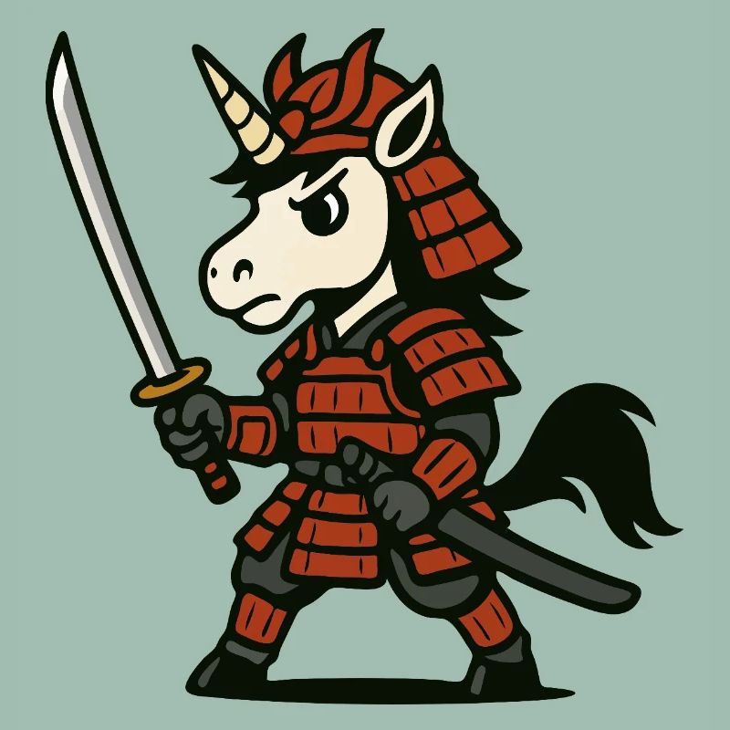 Samurai Unicorn Warrior with Red Armor and Blade