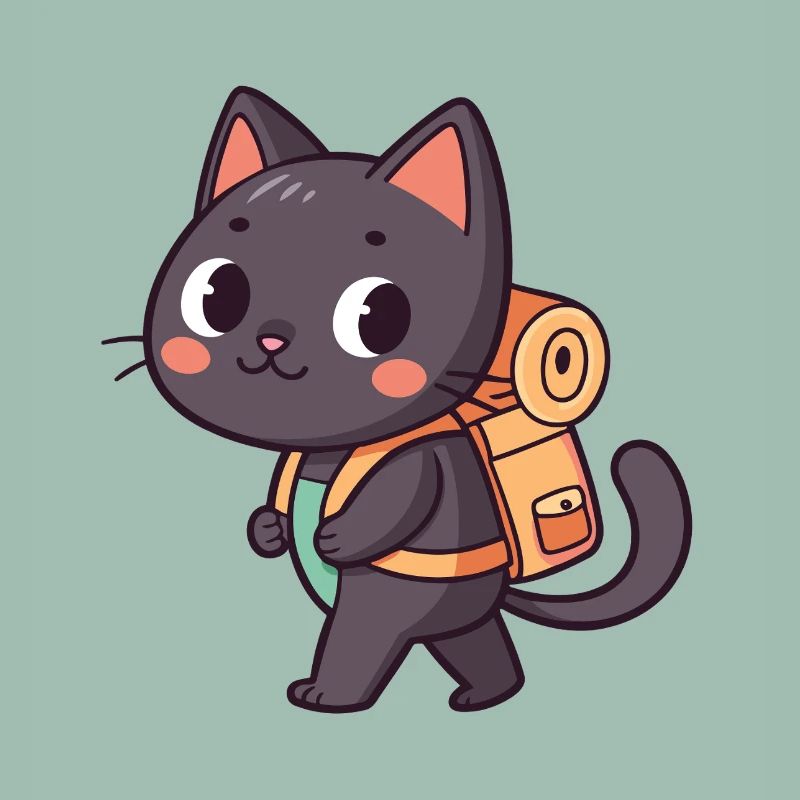 Explorer Cat with Orange Backpack