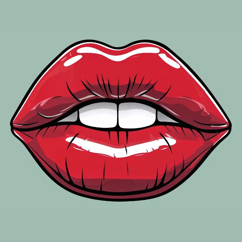 Kussmund Comic-Style Lippe Rot
