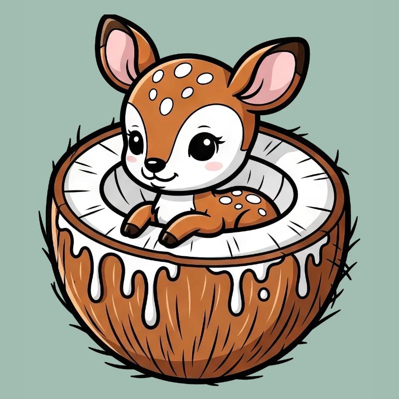 Cute Deer Deer Cartoon Palm Tree Fruit Coconut