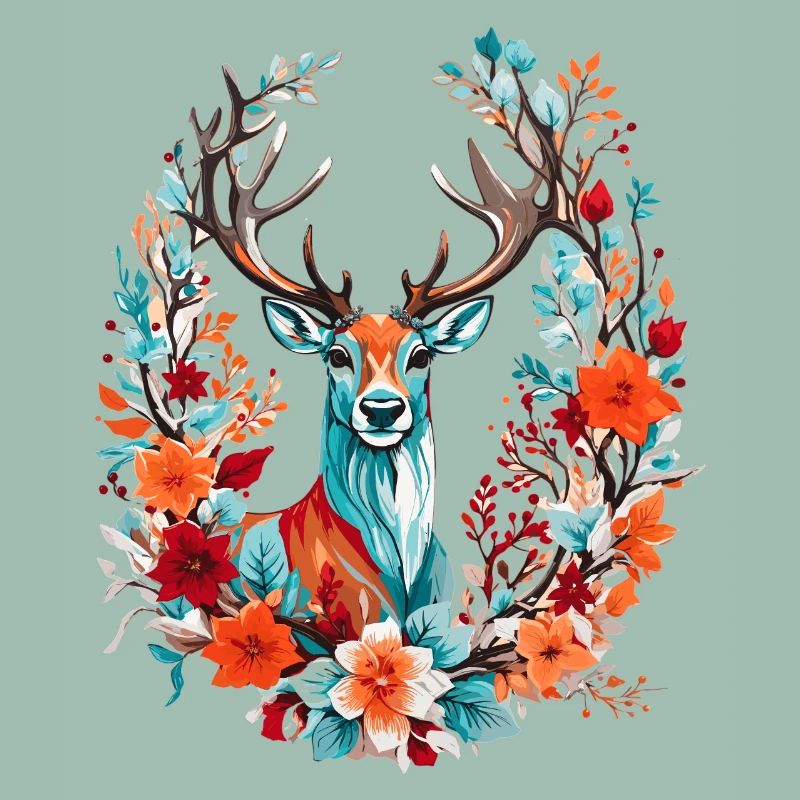 Hirsch mit Blumen